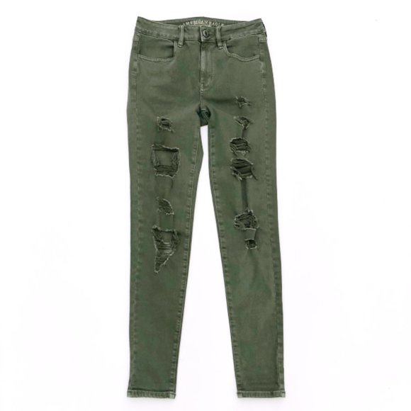 American Eagle Outfitters Denim - AMERICAN EAGLE Women's Green Casual Skinny Jeans 4